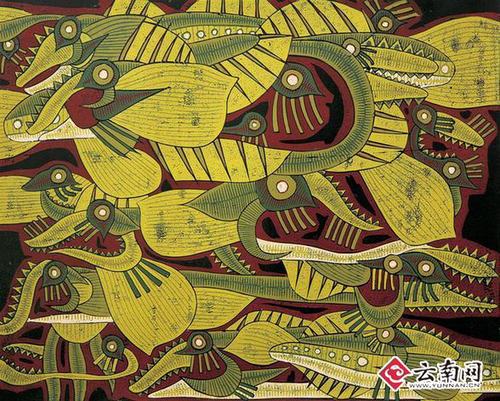 有藤形植物的鱼 绝版木刻 60.5×44.5cm 1995年 省博物馆供图