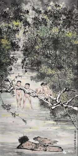 （ 林中的河塘 68cmX137cm 纸本水墨  2018-12）