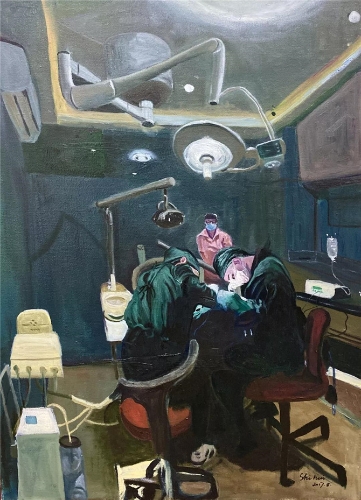 《种牙》 布面油画  73cm x 100cm  2017年